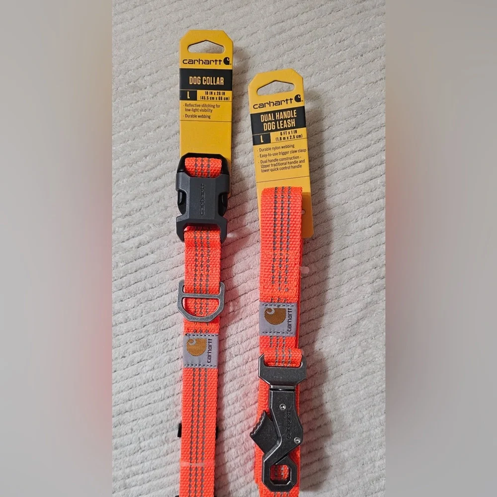 Carhartt Hunter Orange Reflective Dog Collar (L) & Matching Leash (L)